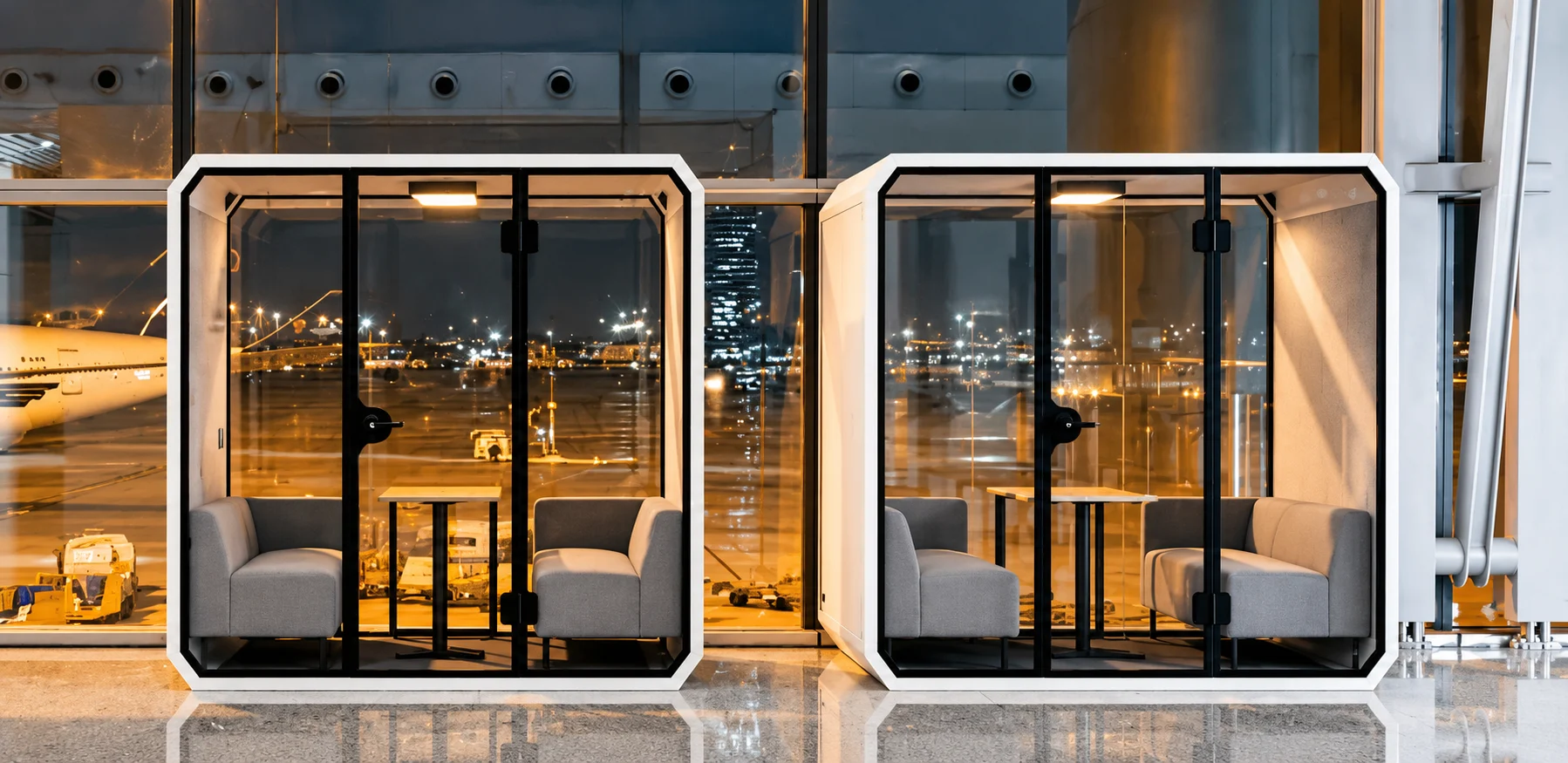 Meeting pods used as temporary offices
