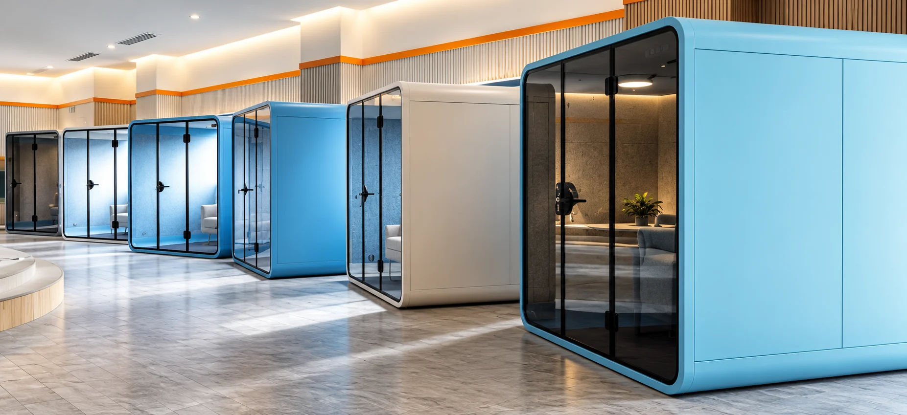 Music practice pods in a training centre