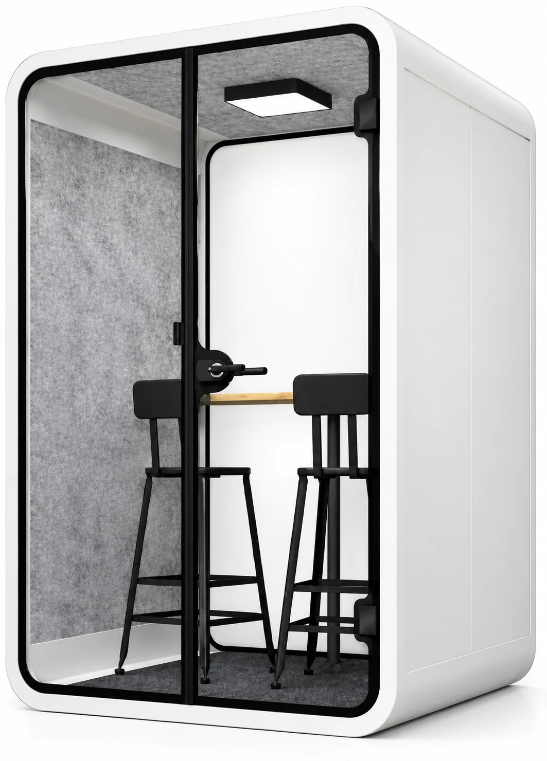 Fermann M two-person pod, round frame, with bar table and stools